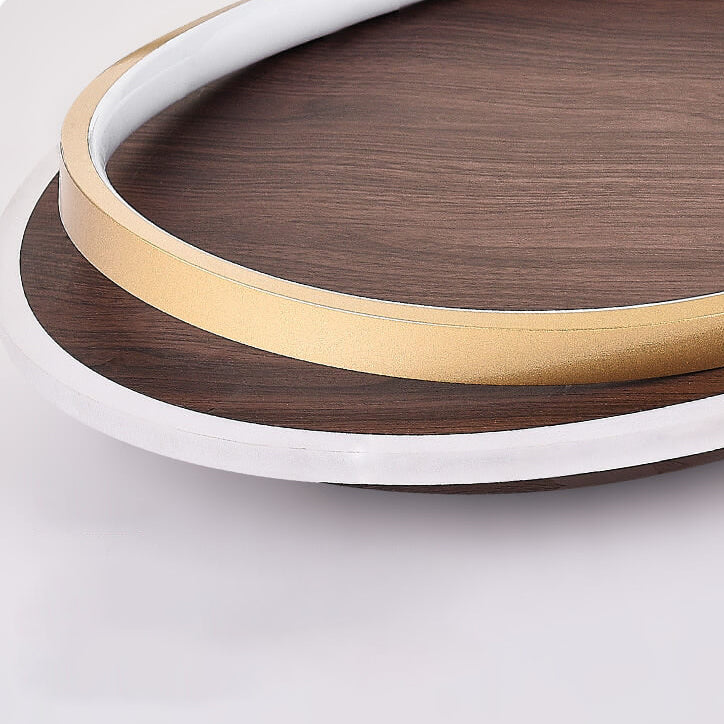 Round Modern Wood Tone LED Ceiling Light Fixture