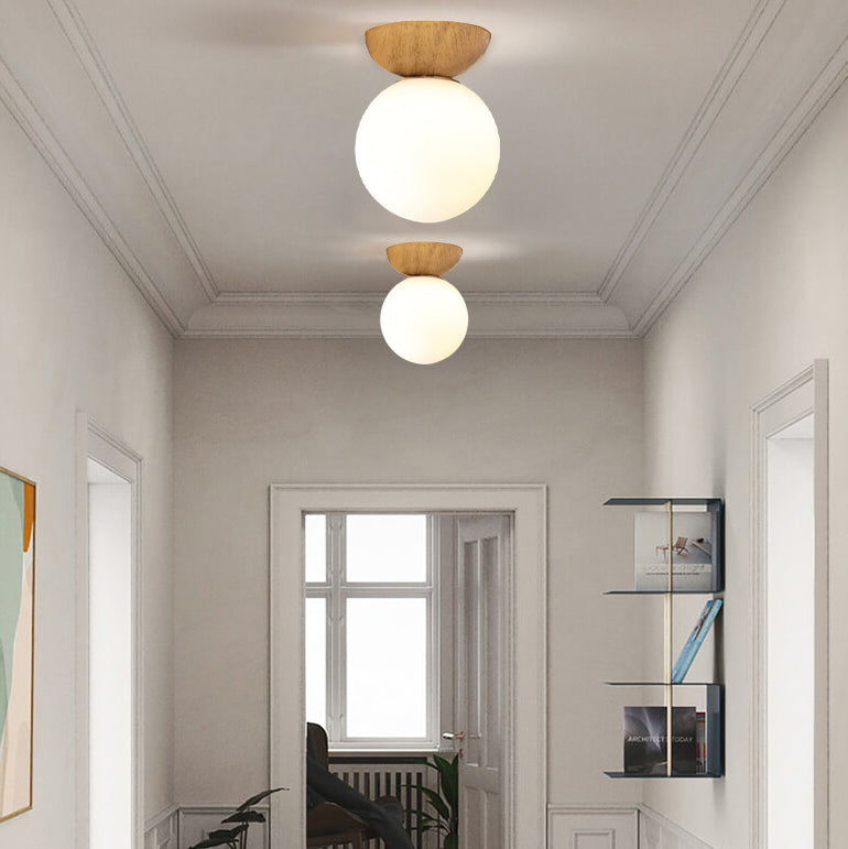 Rustic Wooden Pendant Globe Ceiling Lamp