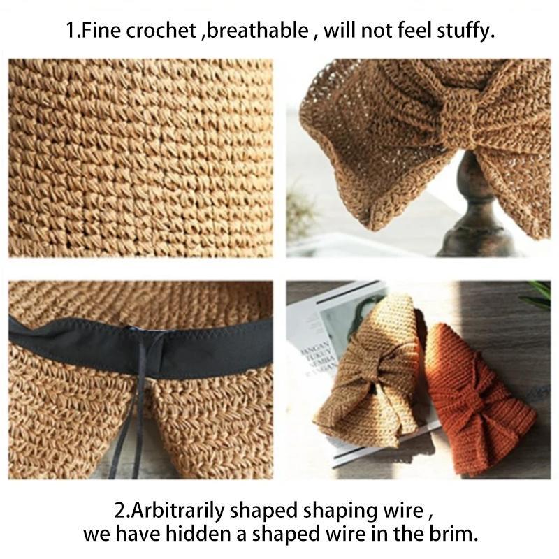 Vintage Foldable Straw Hat with Ribbon