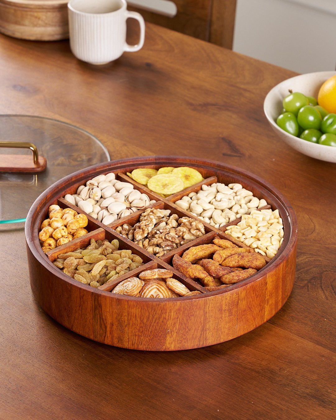 Natural Bamboo Snack Tray with 9 Compartments