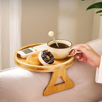Rustic Wood Side Table for Sofa Armrest