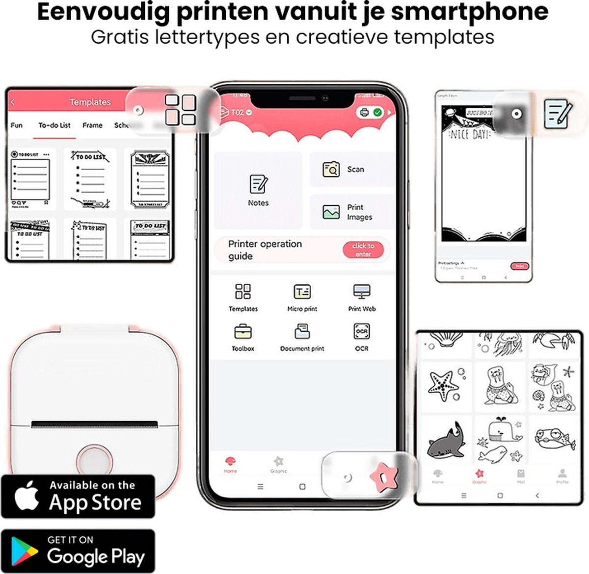 Portable Mini Mobile Printer with Free Paper Roll