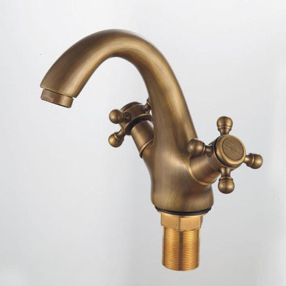 Luxury Bathroom Faucet with Cross Handles - Solid Brass Finish