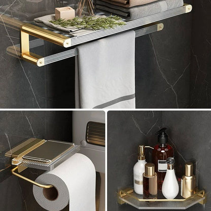 Luxury Gold Bathroom Shelf Towel Holder Accessory Set