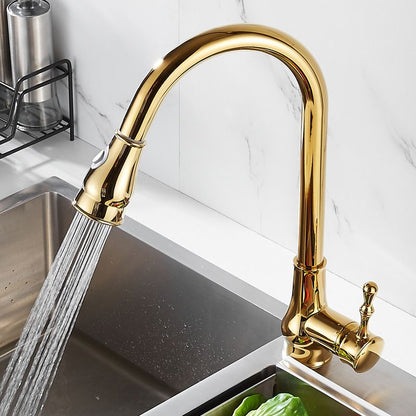 Luxury Gold Kitchen Faucet with Pull Down Spray Head