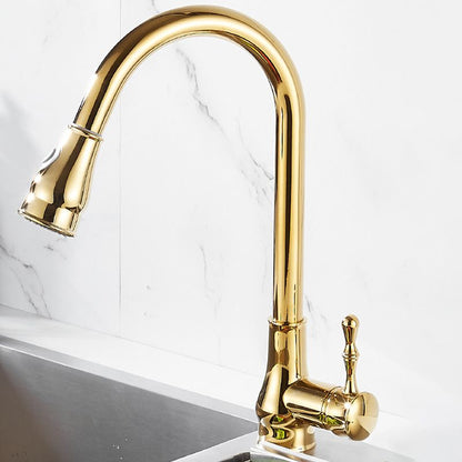 Luxury Gold Kitchen Faucet with Pull Down Spray Head