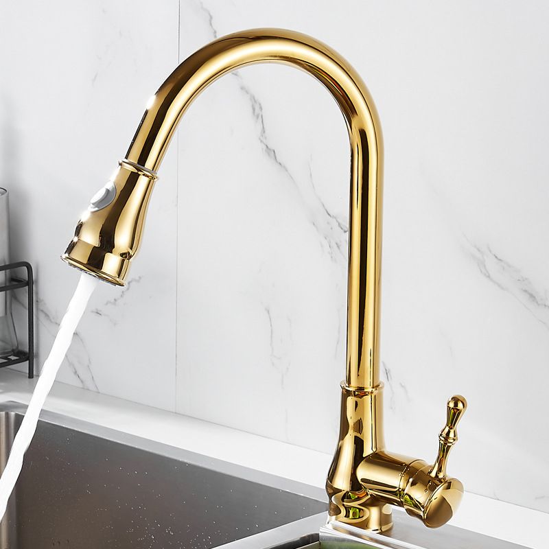 Luxury Gold Kitchen Faucet with Pull Down Spray Head