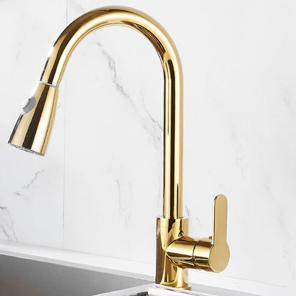 Luxury Gold Kitchen Faucet with Pull Down Spray Head