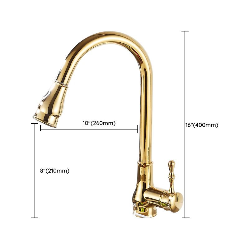 Luxury Gold Kitchen Faucet with Pull Down Spray Head