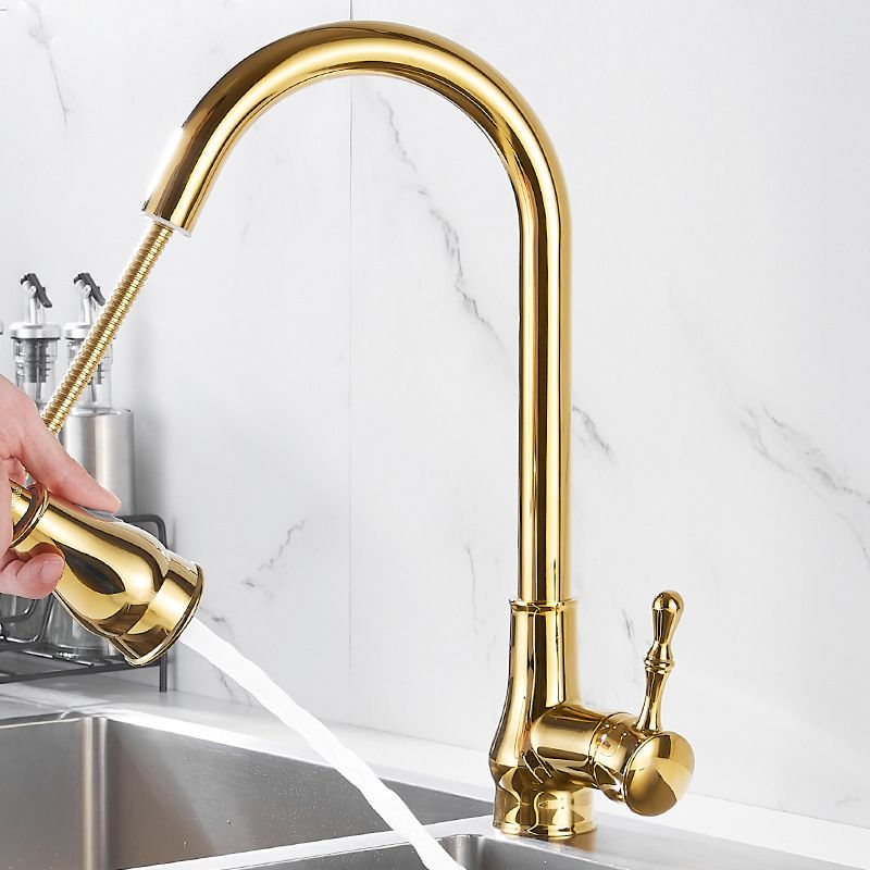 Luxury Gold Kitchen Faucet with Pull Down Spray Head