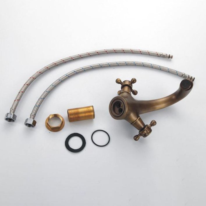 Luxury Bathroom Faucet with Cross Handles - Solid Brass Finish