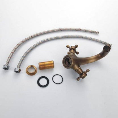 Luxury Bathroom Faucet with Cross Handles - Solid Brass Finish