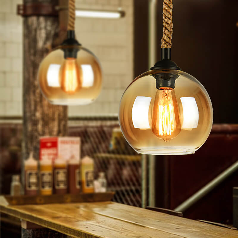 Vintage Natural Glass Pendant Light Fixture