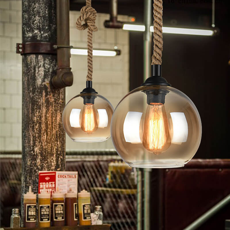 Vintage Natural Glass Pendant Light Fixture