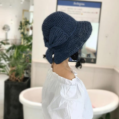 Vintage Foldable Straw Hat with Ribbon