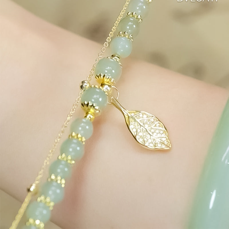 Luxury Green Jade Gold Leaf Bangle