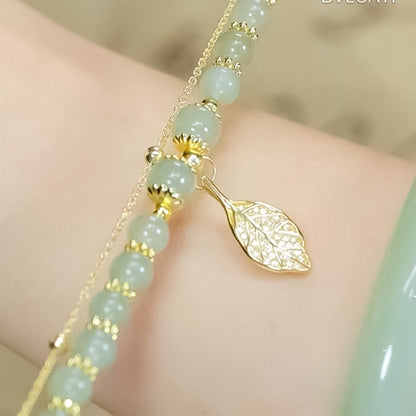 Luxury Green Jade Gold Leaf Bangle