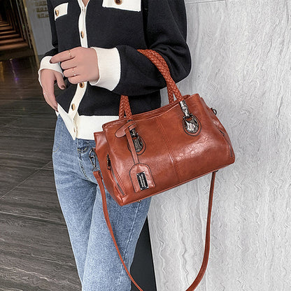 Luxury Wax Leather Boston Tote Bag