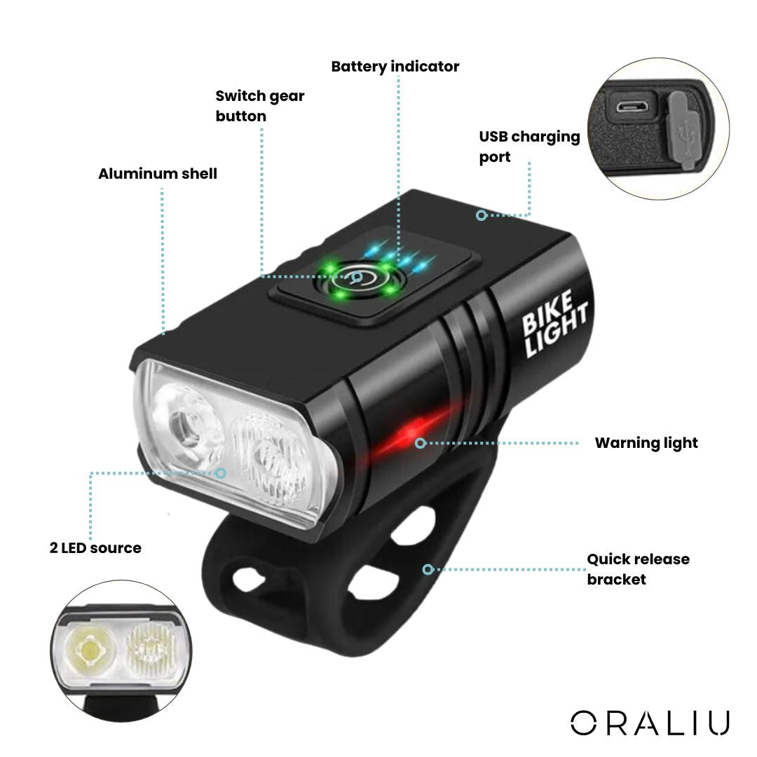Bright USB Bike Light Set - Waterproof Front & Rear