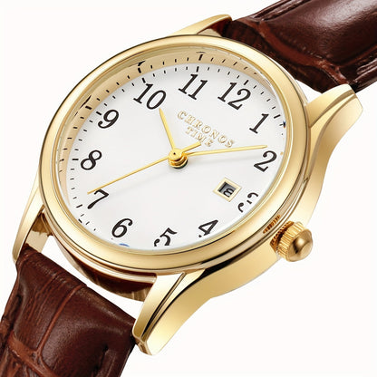 Classic Ladies Quartz Watch with Fake Leather Band - Fesara