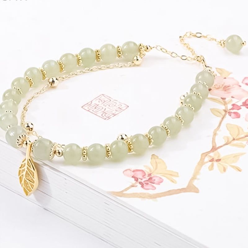 Luxury Green Jade Gold Leaf Bangle