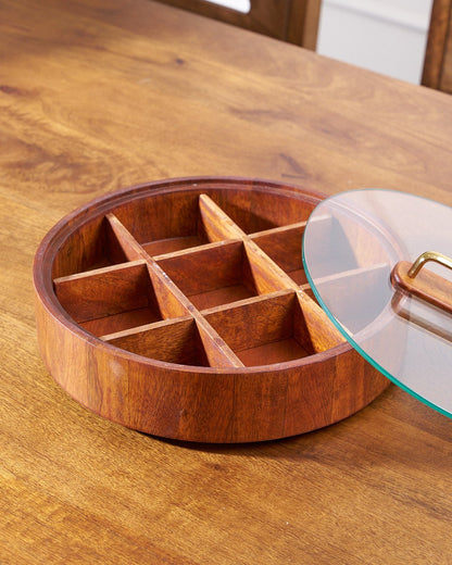 Natural Bamboo Snack Tray with 9 Compartments