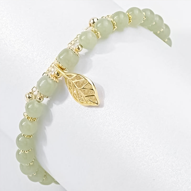 Luxury Green Jade Gold Leaf Bangle