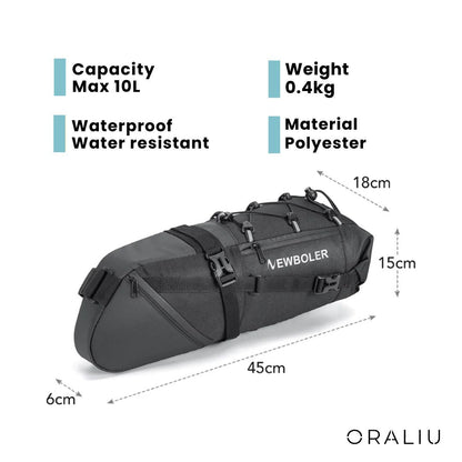 Waterproof Cycling Saddle Bag - 10L Lightweight Bike Pouch