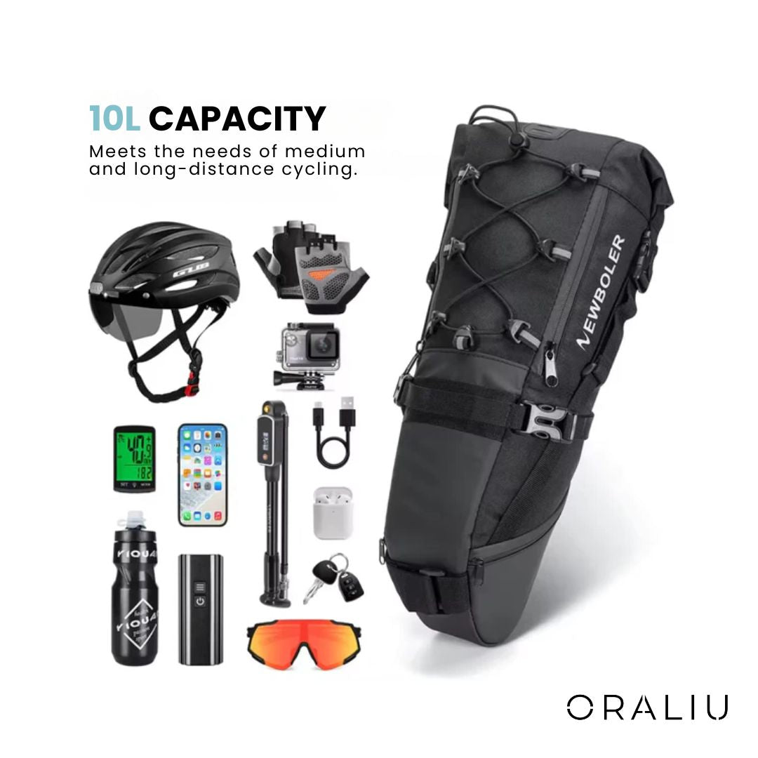 Waterproof Cycling Saddle Bag - 10L Lightweight Bike Pouch
