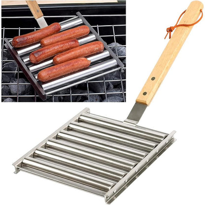 Easy Spin Hot Dog Grill with Wooden Handle - Fesara