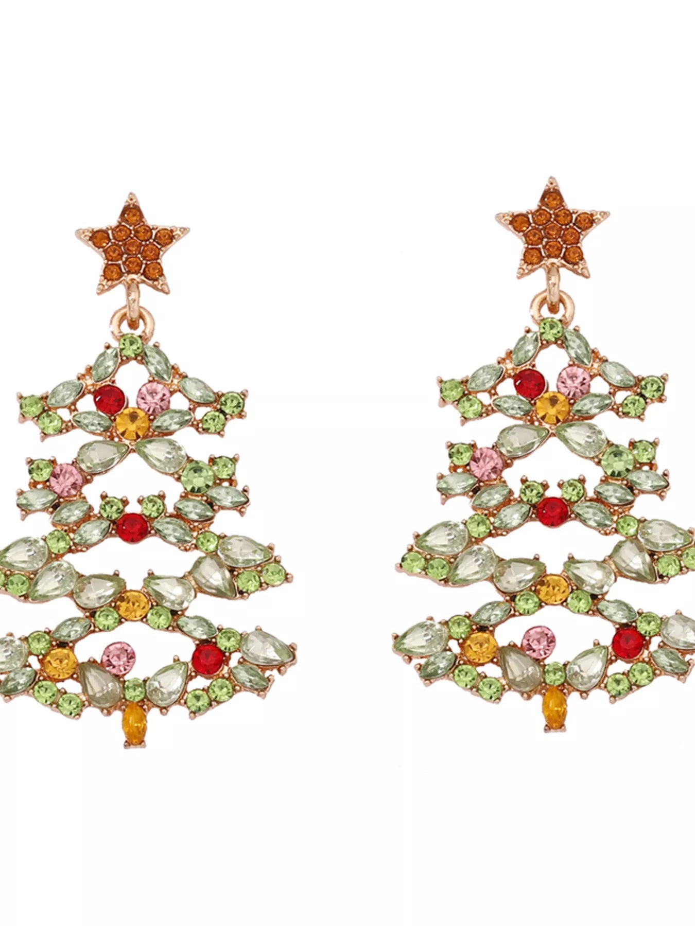 Sparkly Xmas Tree Dangle Earrings with Stones