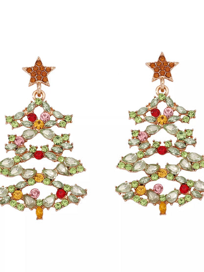 Sparkly Xmas Tree Dangle Earrings with Stones