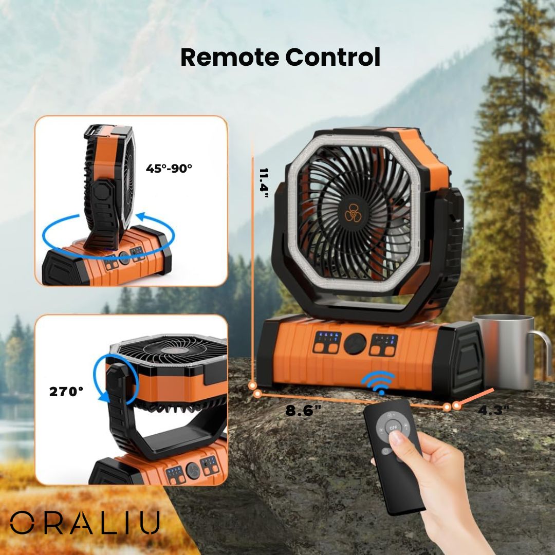 Portable Camping Fan with LED Light and Power Bank