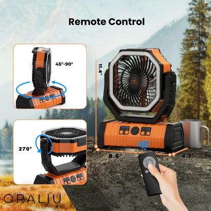 Portable Camping Fan with LED Light and Power Bank