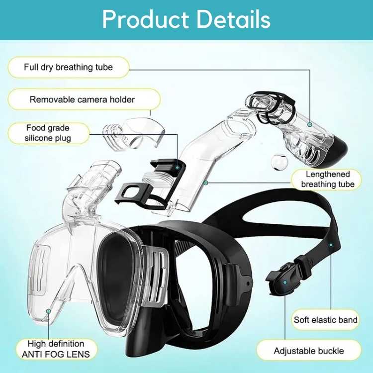 Compact Snorkel Mask with Clear Lens and Adjustable Band