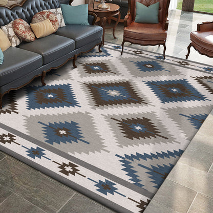 Stylish Gray Blue Area Rug Polyester Non-Slip Living Room