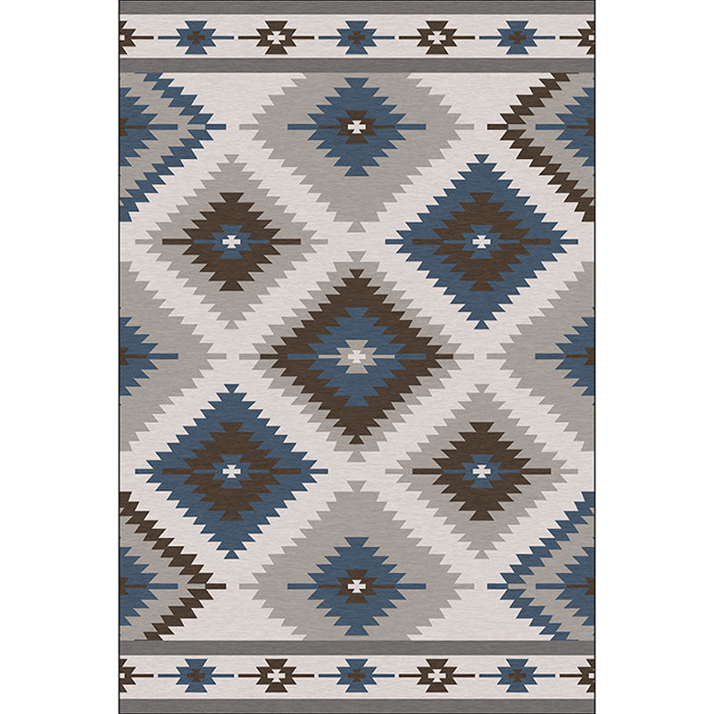 Stylish Gray Blue Area Rug Polyester Non-Slip Living Room
