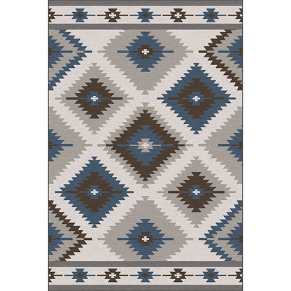 Stylish Gray Blue Area Rug Polyester Non-Slip Living Room