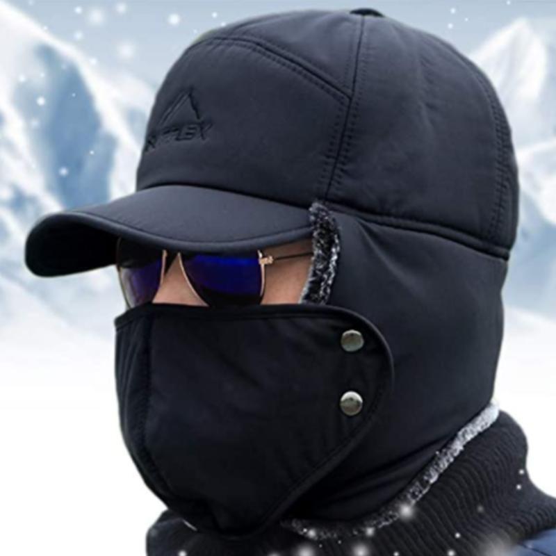 Warm Winter Beanie Hat with Face Mask - Fesara