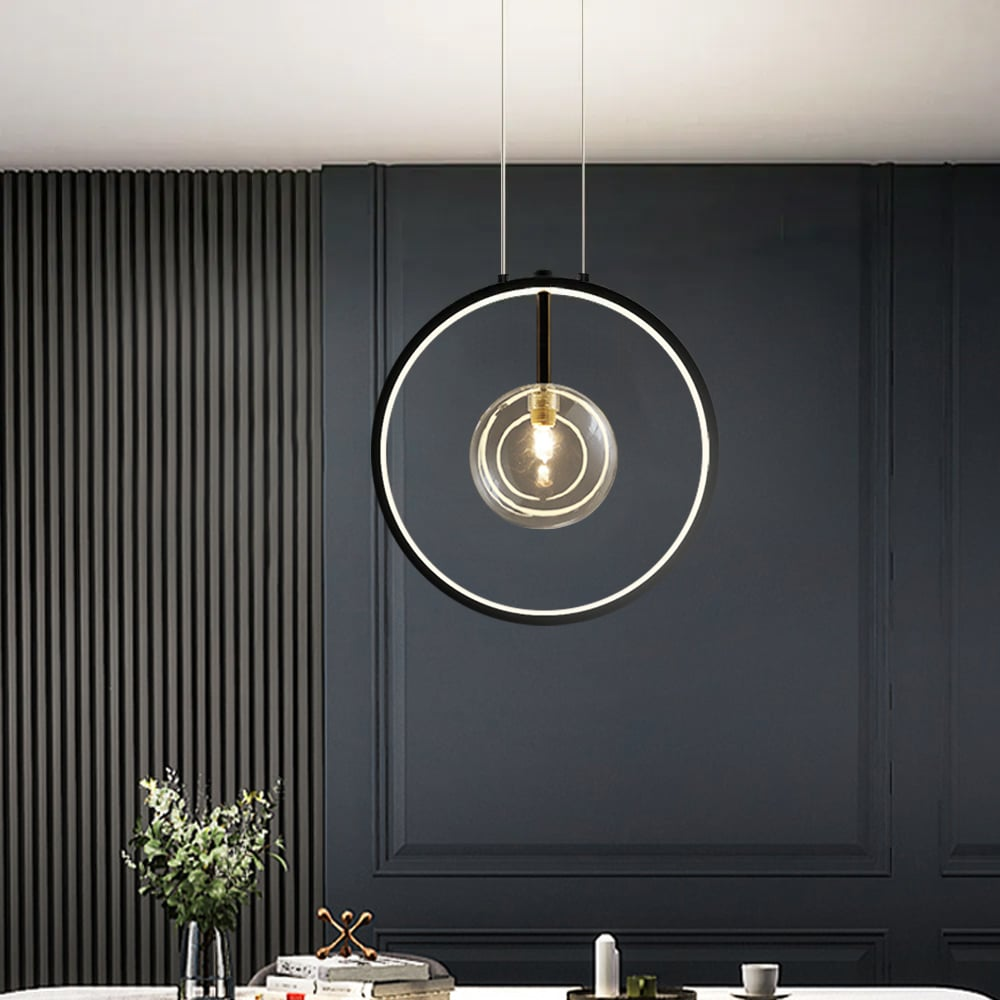 Simple Round Glass Pendant Lamp Black - Fesara
