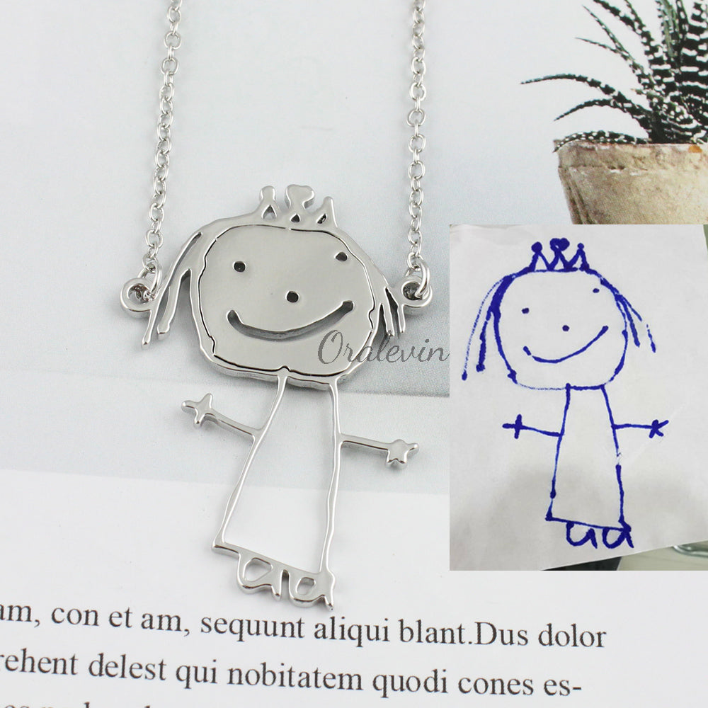 Custom Kids Drawing Pendant Necklace - Fesara