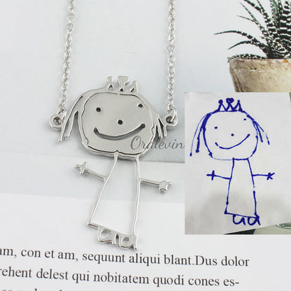 Custom Kids Drawing Pendant Necklace - Fesara