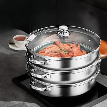 Easy Clean 3-Tier Food Steamer with Glass Lid - Fesara