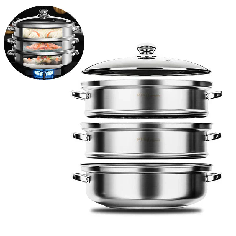 Easy Clean 3-Tier Food Steamer with Glass Lid