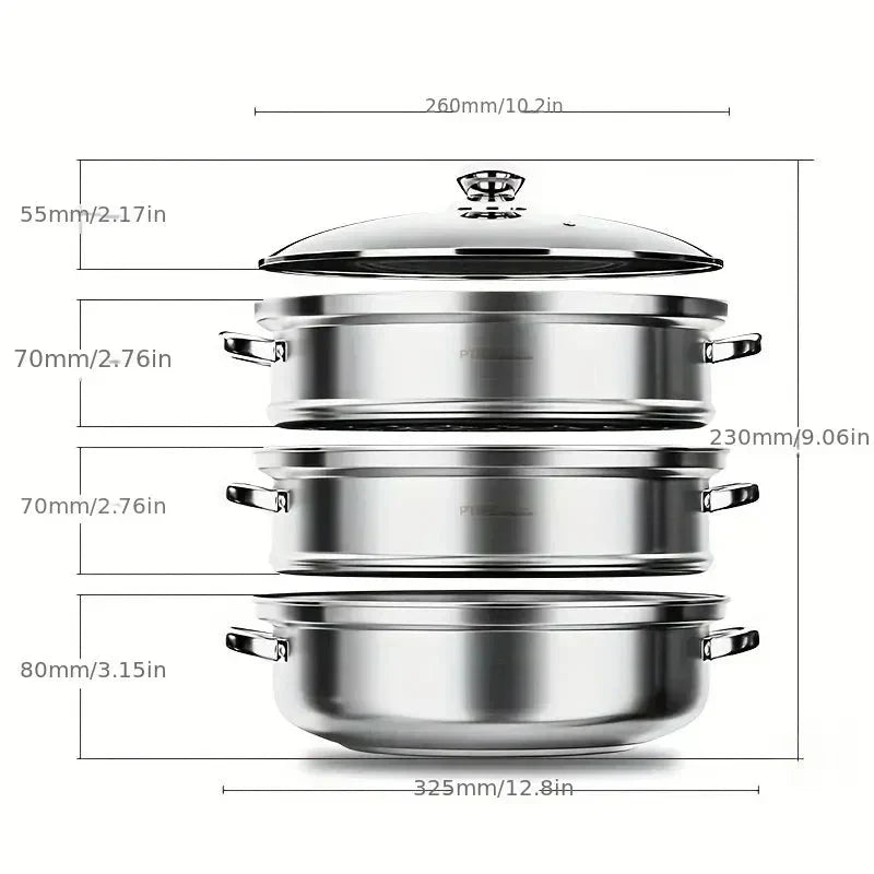 Easy Clean 3-Tier Food Steamer with Glass Lid
