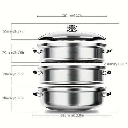 Easy Clean 3-Tier Food Steamer with Glass Lid