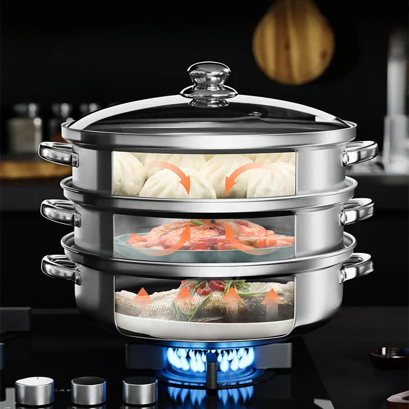 Easy Clean 3-Tier Food Steamer with Glass Lid