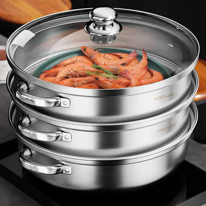 Easy Clean 3-Tier Food Steamer with Glass Lid