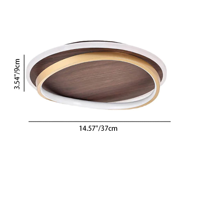 Round Modern Wood Tone LED Ceiling Light Fixture