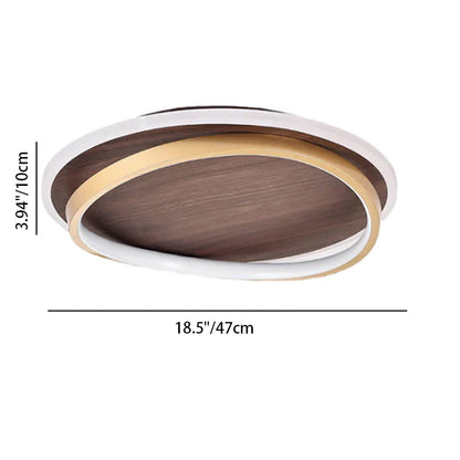 Round Modern Wood Tone LED Ceiling Light Fixture